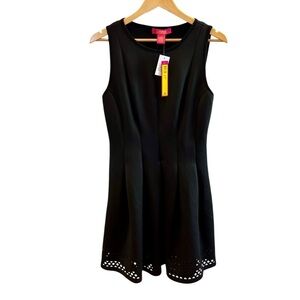 NWT Catherine Malandrino Laser Cut Hem Sleeveless A-line Knee Length Dress Black